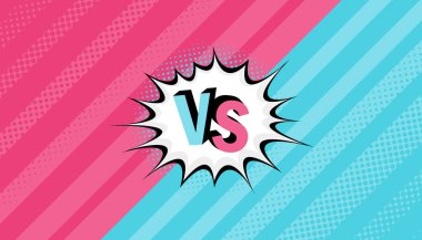 Kavram Versus Karşı. Erkekler kadınlara karşı. Yarı tonlu retro arka plan çizgi roman tarzı tasarım. Modern düz stil vektör illüstrasyon