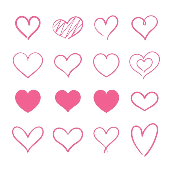 Heart hand ritade ikoner som isolerats på vit bakgrund. För affisch, tapeter och alla hjärtans dag. Insamling av hjärtan, kreativ konst — Stock vektor