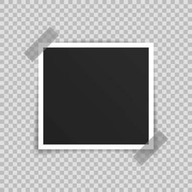 Vektör Fotoğraf çerçeve mockup tasarım. Şeffaf arka planda izole yapışkan bant üzerinde fotoğraf çerçevesi. Vektör çizimi
