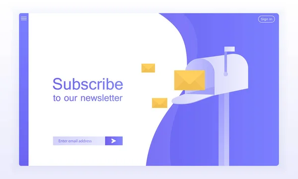 E-posta abone, posta kutusu online haber bülteni vektör şablonuyla ve Gönder düğmesini Web sitesi için. Modern vektör çizim
