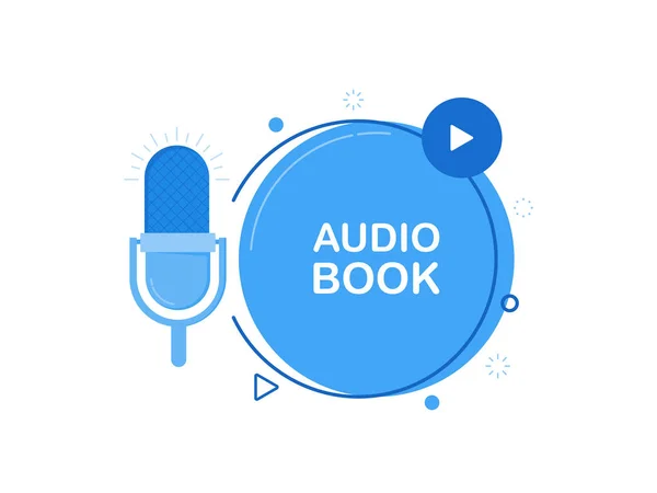 Livre audio icône plate, avec microphone enregistreur. Illustration vectorielle style plat moderne — Image vectorielle