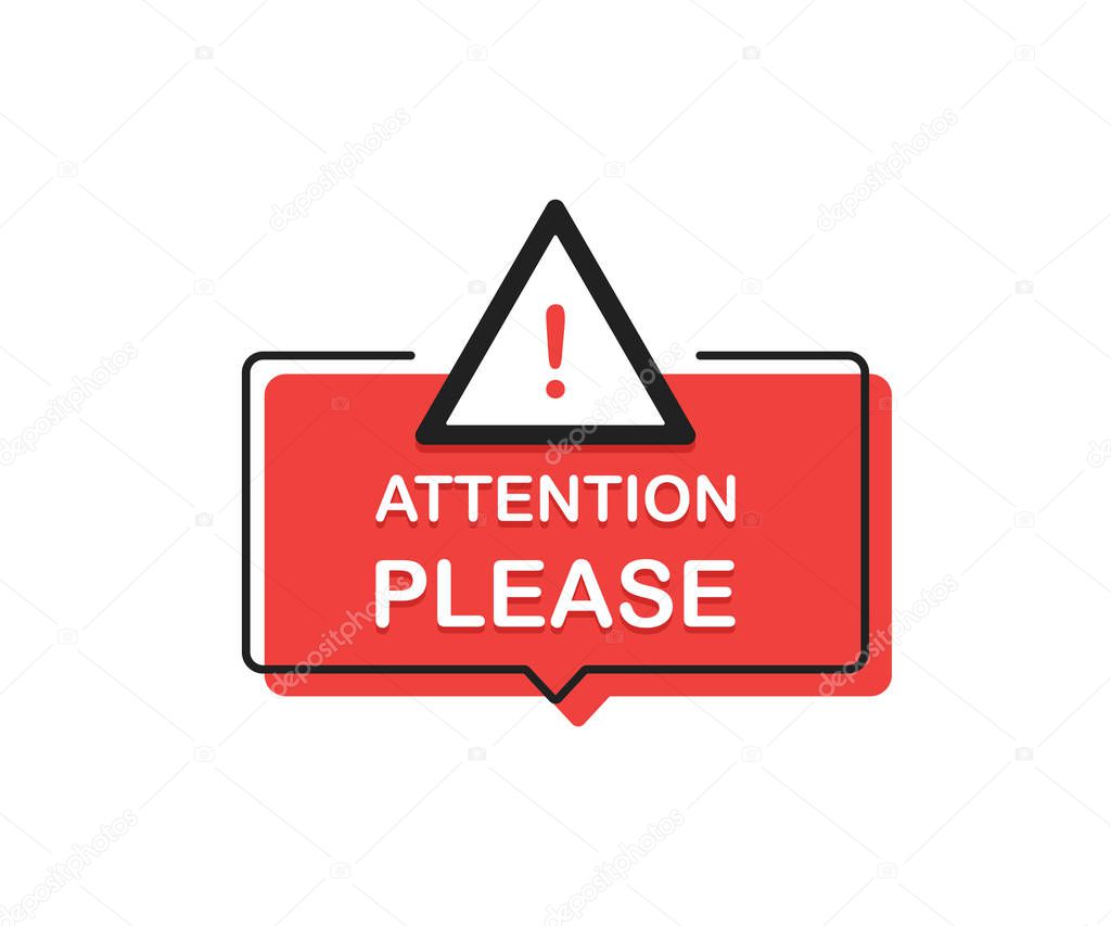 Attention please bubble. Flat cartoon style. Modern line vector illustration.