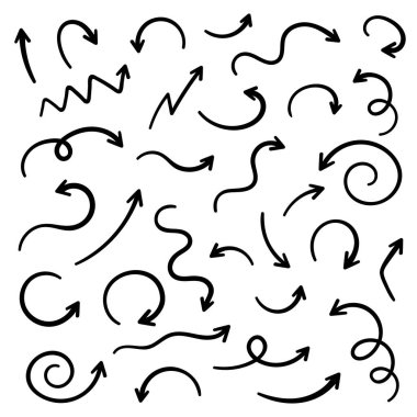 Süper set farklı elle çizilmiş oklar, vektör grafik tasarım