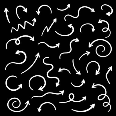 Süper set farklı elle çizilmiş oklar, vektör grafik tasarım