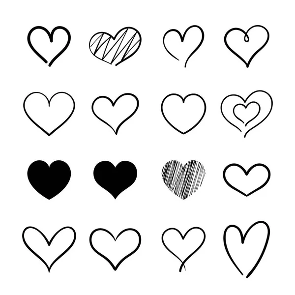 Heart hand drawn icons set isolated on white background. For poster, wallpaper and Valentine's day. Collection of hearts, creative art — Stock Vector