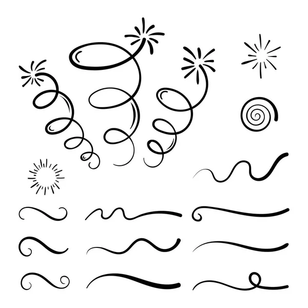 Hand drawn collection of curly swishes, swashes, swoops. Calligraphy swirl. Quotes icons. Highlight text elements — Stock Vector