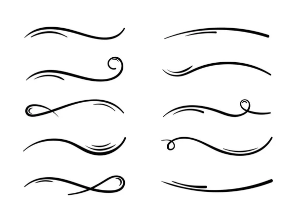 Hand drawn collection of curly swishes, swashes, swoops. Calligraphy swirl. Highlight text elements — Stock Vector