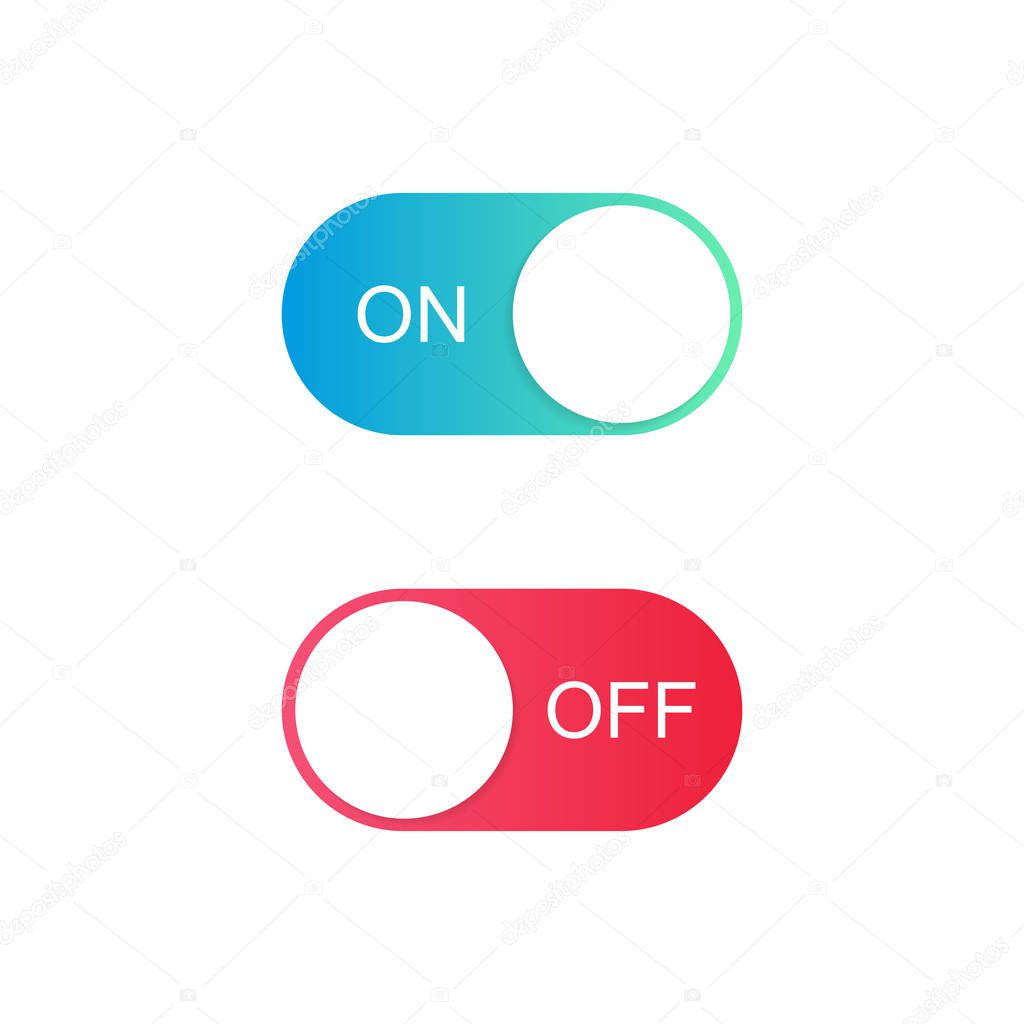 On and Off toggle switch buttons. Modern flat style vector illustration