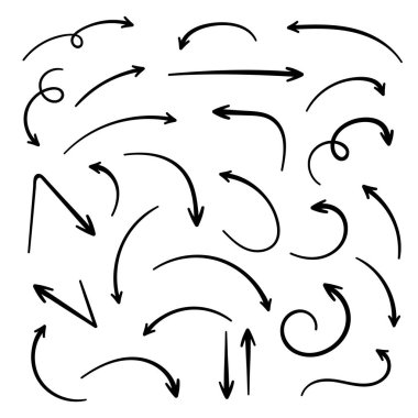 Süper set farklı elle çizilmiş oklar, vektör grafik tasarım