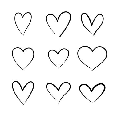 Kalp el çizilmiş simgeler beyaz arka plan üzerinde izole ayarlayın. Poster, duvar kağıdı ve Sevgililer Günü için. Kalpkoleksiyonu, yaratıcı sanat