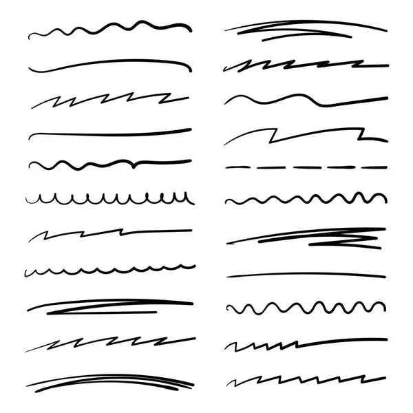 Conjunto de coleção artesanal de traços sublinhados no estilo doodle pincel marcador. Várias formas. Design gráfico vetorial —  Vetores de Stock