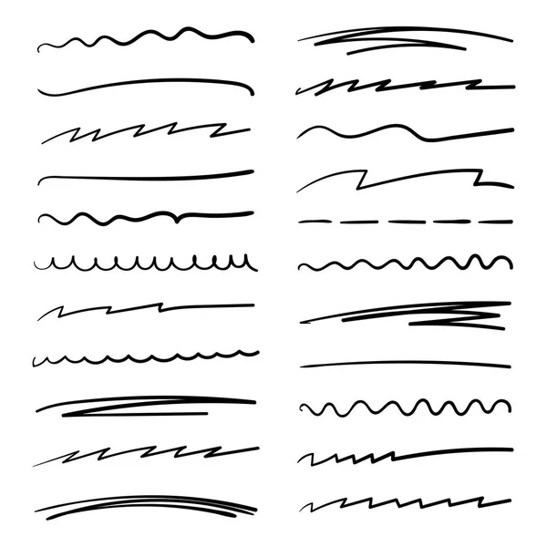 Ręcznie zestaw kolekcji podkreśleń pociągnięć w stylu Doodle pędzla znaczników. Różne kształty. Projektowanie graficzne wektorowe — Wektor stockowy