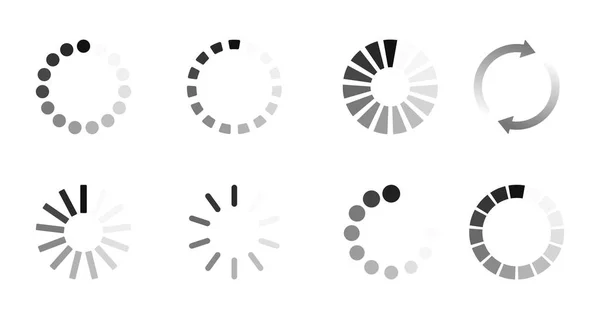 Super set diferite pictogramă de sarcină. Circle site-ul tampon încărcător sau preloader. Descărcați sau încărcați pictograma de stare — Vector de stoc