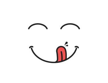 Nefis bir gülümseme. Lezzetli, lezzetli emoji suratlı ağzın ve dilinin tadını çıkararak ye.