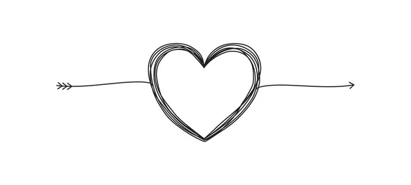 Tangled grunge ronde gribouiller main dessinée coeur avec flèche, forme de diviseur. Illustration vectorielle — Image vectorielle