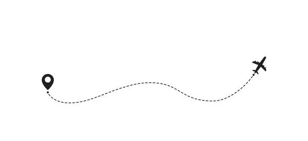 Concepto de viaje en avión con pines de mapa, puntos GPS. Concepto o tema del punto de partida del vuelo. Aeronaves y mapa puntero símbolos vector ilustración — Vector de stock