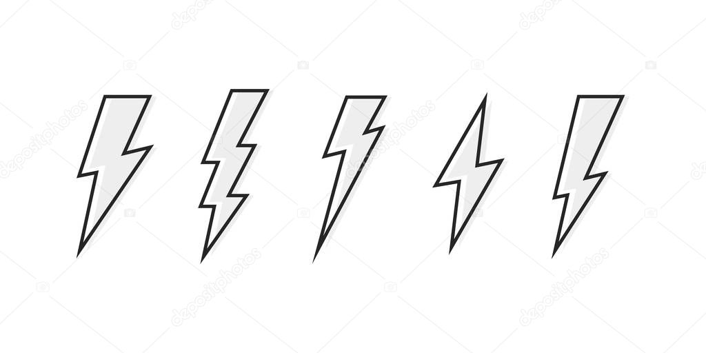 Set Lightning bolt. Thunderbolt, lightning strike. Modern flat style vector illustration