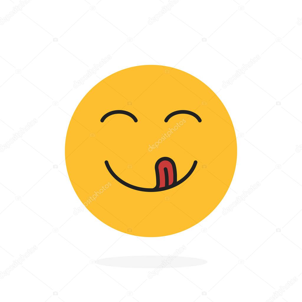 Yummy smile. Delicious, tasty eating emoji face eat with mouth and tongue gourmet enjoying taste