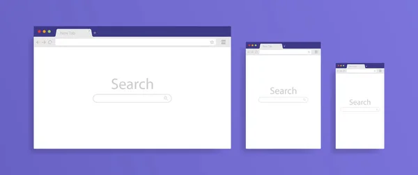 Окно браузера открылось на ПК, планшете и мобильном телефоне. Окна обозревателя пустые шаблон макета установить веб-страницу. Современная векторная иллюстрация — стоковый вектор