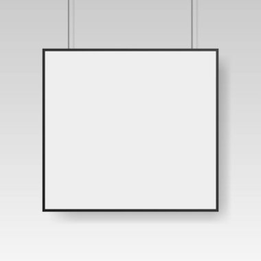 Blank white poster template with black frame. Affiche, paper sheet. Vector advertising banner mockup stand exhibit