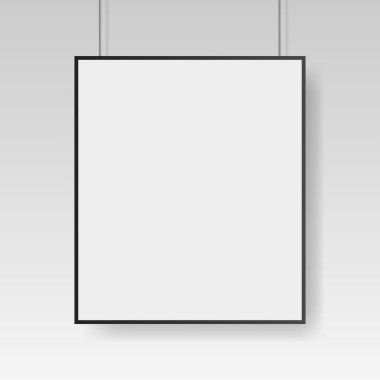 Blank white poster template with black frame. Affiche, paper sheet. Vector advertising banner mockup stand exhibit