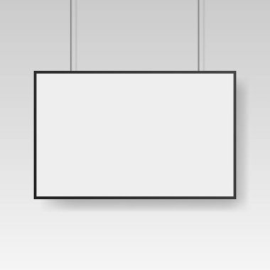 Blank white poster template with black frame. Affiche, paper sheet. Vector advertising banner mockup stand exhibit