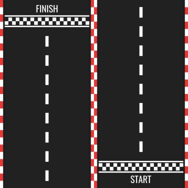 Race track with start and finish line. Car or karting road racing background. top view