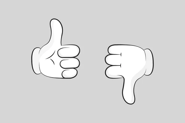 Cartoon-Handschuhen. Daumen hoch und Daumen runter. mögen oder nicht mögen. Vektor Illustration Linie Symbol — Stockvektor