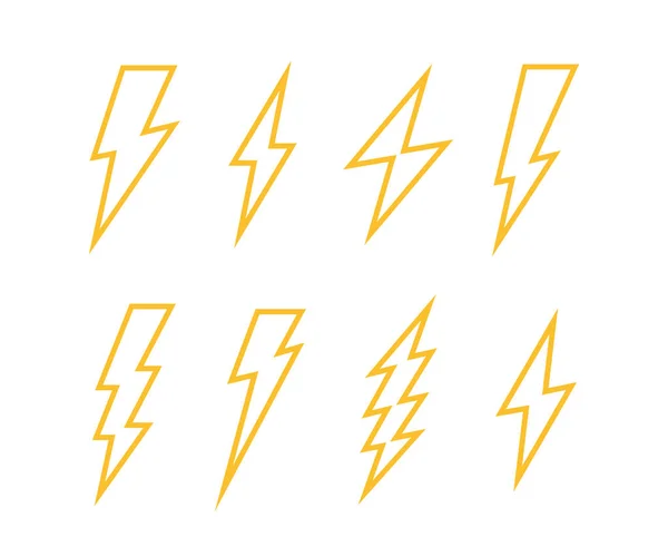 Super Set blixt. Thunderbolt, blixtnedslag. Modern platt stil vektor illustration — Stock vektor