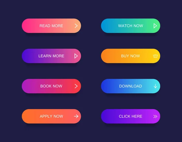 Set de butoane moderne de stil material pentru site-ul web, aplicația mobilă și infografic. Diferite culori de gradient. Modern vector ilustrație stil plat — Vector de stoc