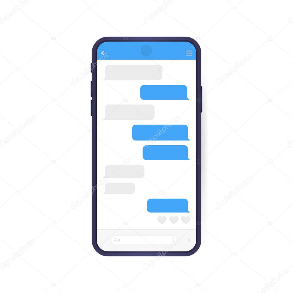 Smart Phone with messenger chat screen. Modern vector illustration flat style