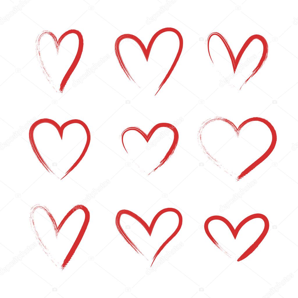 Heart hand drawn grunge icons set isolated on white background. For poster, wallpaper and Valentines day. Collection of hearts, creative art