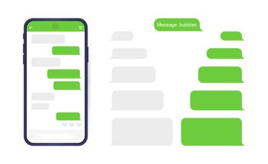 Smart Phone with messenger chat screen. Sms template bubbles for compose dialogues. Modern vector illustration flat style