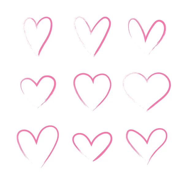 Cuore disegnato a mano grunge icone impostato isolato su sfondo bianco. Per poster, carta da parati e San Valentino. Collezione di cuori, arte creativa — Vettoriale Stock