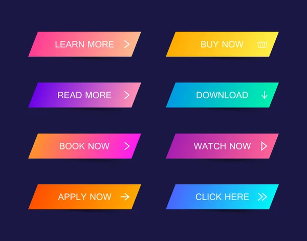 Web sitesi, mobil uygulama ve infografik için modern malzeme tarzı düğmeleri ayarlayın. Farklı degrade renkleri. Modern vektör illüstrasyon düz stil — Stok Vektör