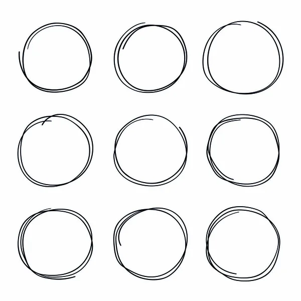 Cercuri desenate manual schiță cadru super set. Runde cercuri linie scribble. Ilustrații vectoriale — Vector de stoc