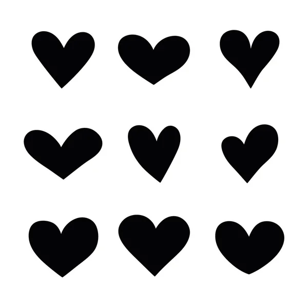 Ícones desenhados à mão coração conjunto isolado no fundo branco. Para cartaz, papel de parede e dia dos namorados. Coleção de corações, arte criativa —  Vetores de Stock