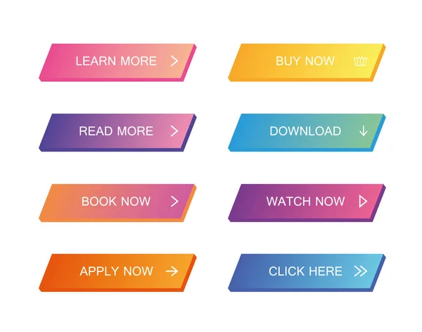 Web sitesi, mobil uygulama ve infografik için modern malzeme tarzı düğmeleri ayarlayın. Farklı degrade renkleri. Modern vektör illüstrasyon düz stil — Stok Vektör