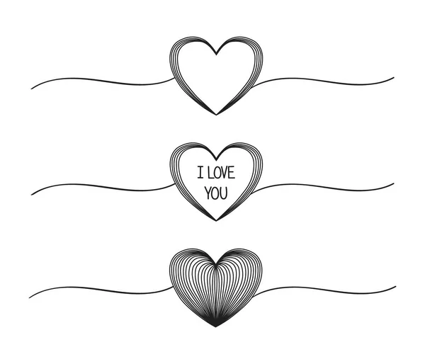 Super conjunto emaranhado grunge redonda rabiscar mão desenhada coração com linha fina, forma divisor. Ilustração vetorial —  Vetores de Stock