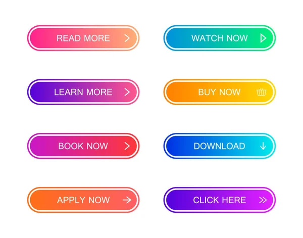 Σετ σύγχρονων κουμπιών στυλ υλικού για την ιστοσελίδα, την εφαρμογή για κινητά και το πληροφοριακό γραφικό. Διαφορετικά χρώματα ντεγκραντέ. Μοντέρνο διάνυσμα εικόνα επίπεδη στυλ — Διανυσματικό Αρχείο
