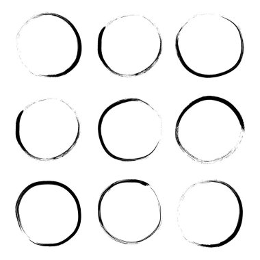 Beyaz arka plan üzerinde izole grunge el çizilmiş daire fırça Süper set. Vektör çizimi
