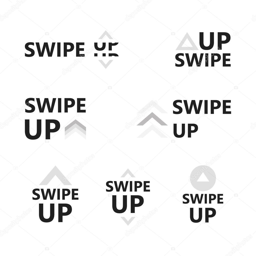 Swipe up icon set isolated on white background for social media stories, scroll pictogram. Arrow up logo for blogger