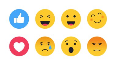Set of cute smiley emoticons. Emoji set with different reactions for social network. Modern vector illustration