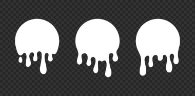 Dripping stickers or circle labels. Round liquid blob drops, hand drawn ink graffiti splash shape, chocolate caramel milk leak