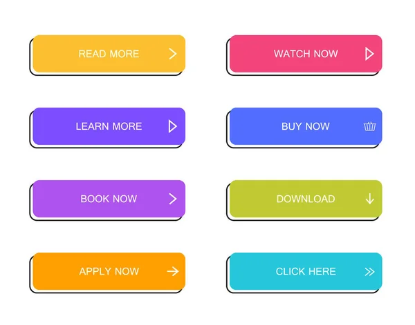 ウェブサイト、モバイルアプリ、インフォグラフィック用のモダンなマテリアルスタイルボタンのセット。異なるグラデーションの色。モダンベクトルイラストフラットスタイル — ストックベクタ
