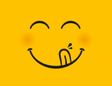 Nefis bir gülümseme. Lezzetli, lezzetli emoji suratlı ağzın ve dilinin tadını çıkararak ye.