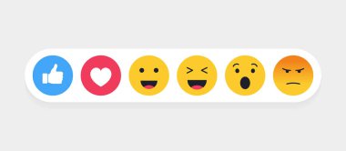 Set of cute cartoon face emoticons. Collection set with different reactions for social network. Modern vector illustration