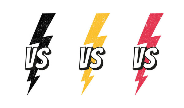 Concept VS. Fight. Versus sign set with lightning bolt isolated on white background for battle, sport, competition, contest, match game. Vector illustration