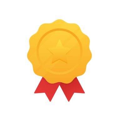 Yıldız ve kırmızı kurdeleli altın madalya. Birincilik. Modern düz biçim vektör illüstrasyonu