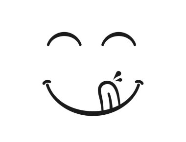 Nefis bir gülümseme. Lezzetli, lezzetli emoji suratlı ağzın ve dilinin tadını çıkararak ye.